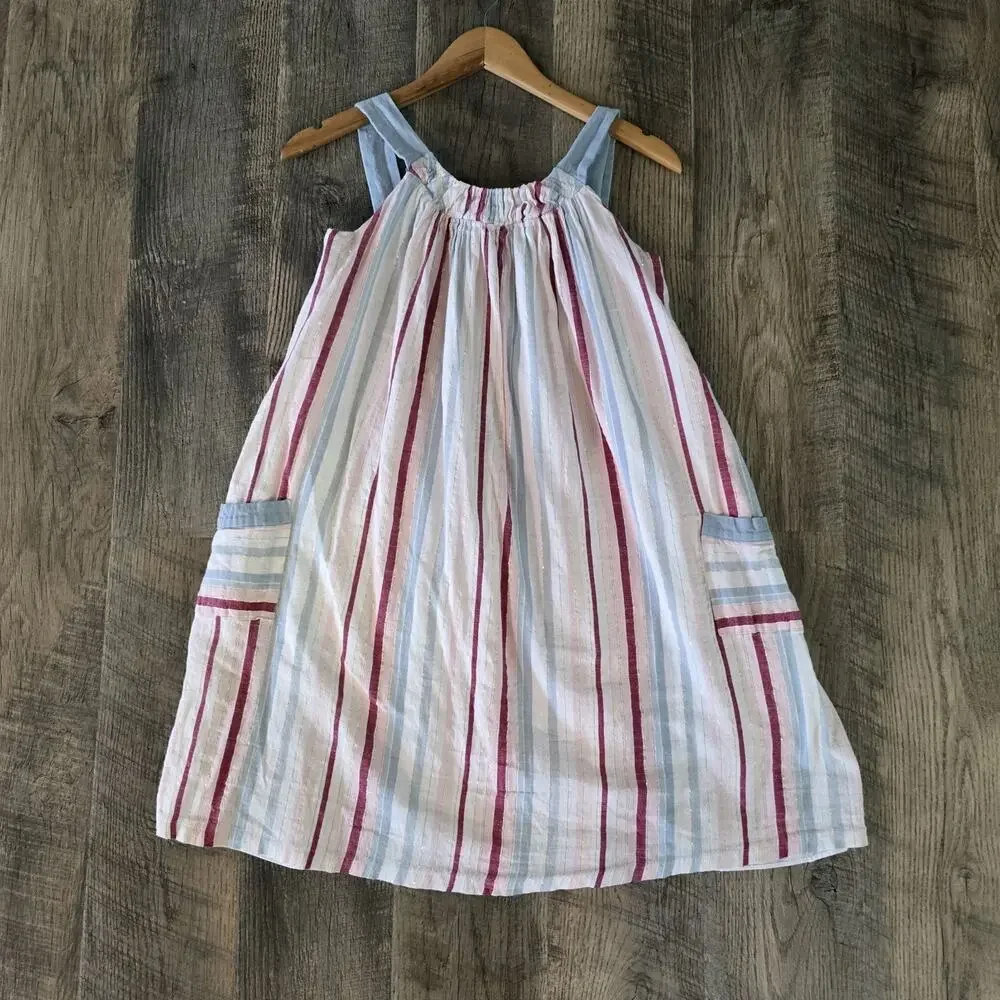 Bonnie Jean Girls Striped Sleeveless Dress Size 12 Blue Pink White Pockets